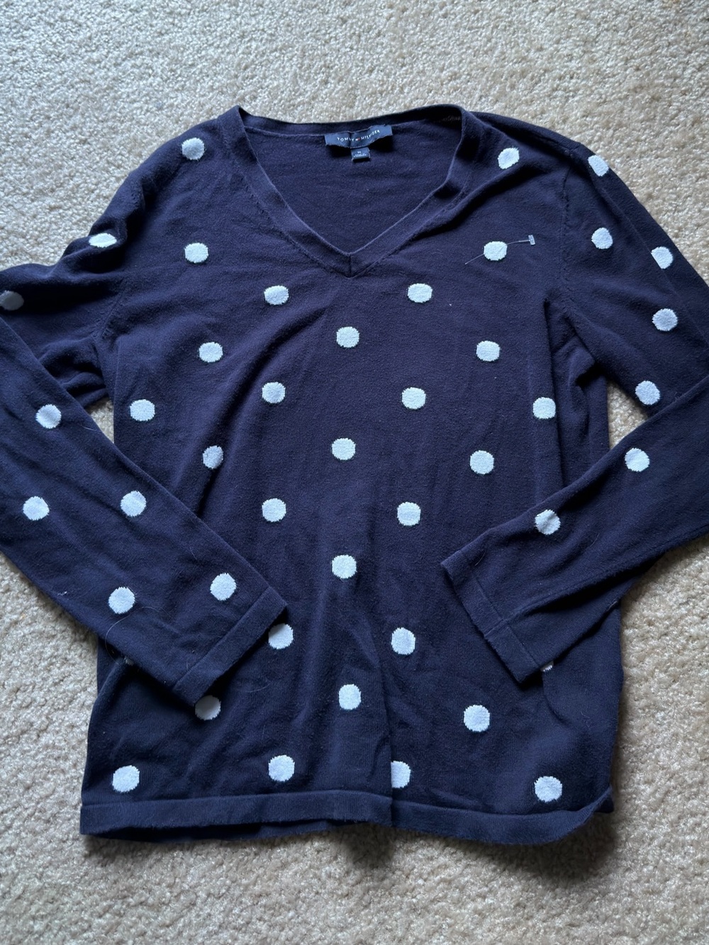 Tommy Hilfiger Navy V-Neck Polka Dot Sweater